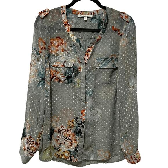 Daniel Rainn Ashlee floral print Swiss Dot Button Up Sheer blouse Women’s size L - Picture 1 of 15